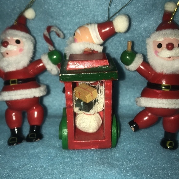 SANTA wood Christmas ornaments vintage 1985 Kurt & Alder Inc company set of 3 main image 3
